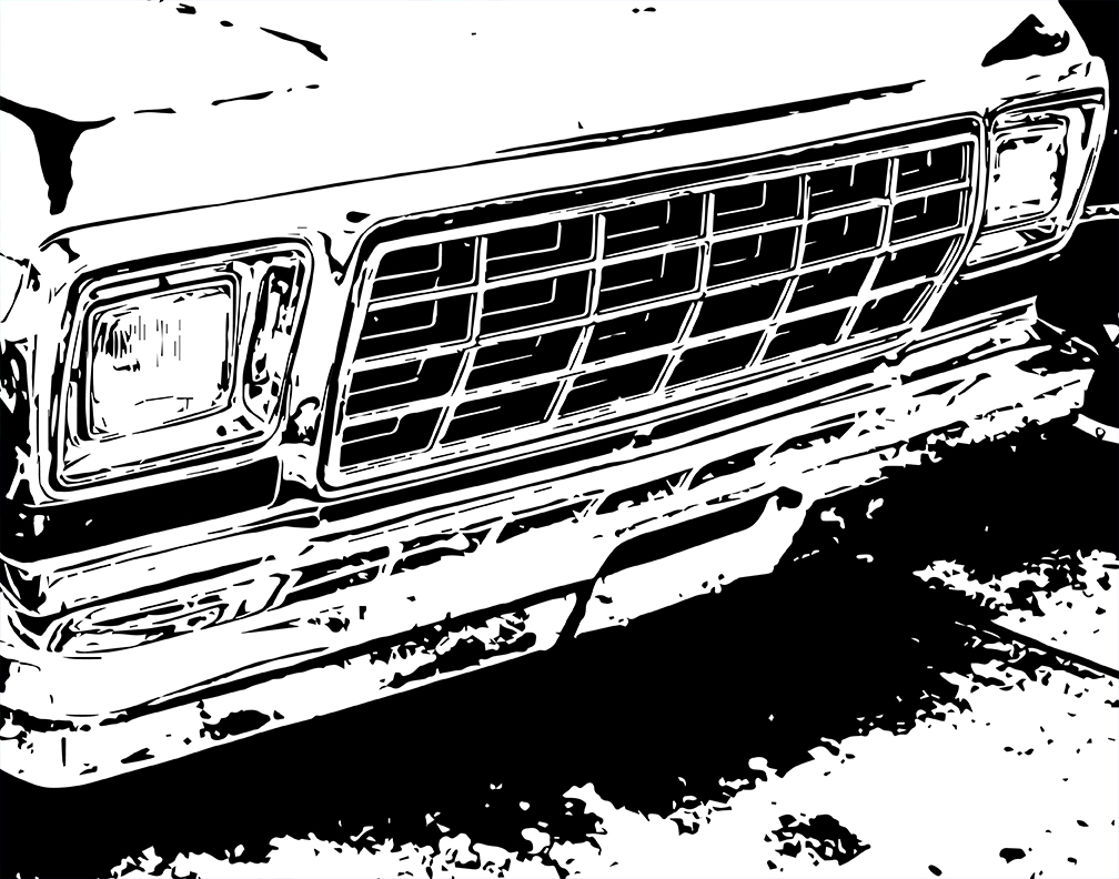 ford grill, in black and white