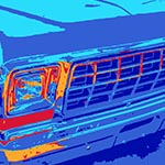Small Ford truck grill.in blue abstract colors