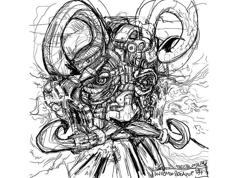 drawing of person through shapes and objects