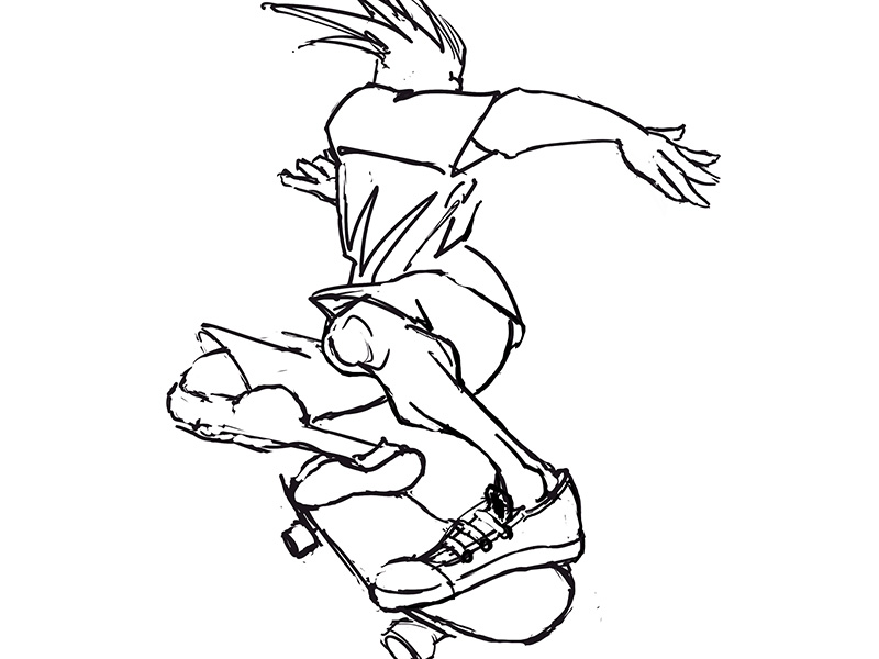 skater does a trick, drawing