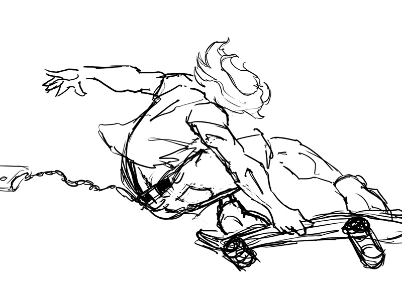 drawing of skateboarder doing a trick