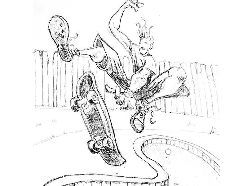 skater does a trick, drawing